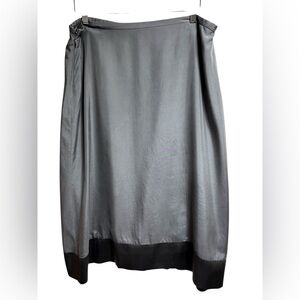 Blue Illusion 100% Silk Midi Skirt Gunmetal‎ Black Hem Size L Side Zip Luxe #413